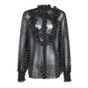 Valentino Garavani Polka Dot Tulle Bib Button-up Shirt In Nero/betulla