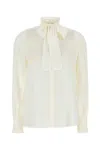 Valentino Silk Shirt With Bow Tie Neck In Neutral