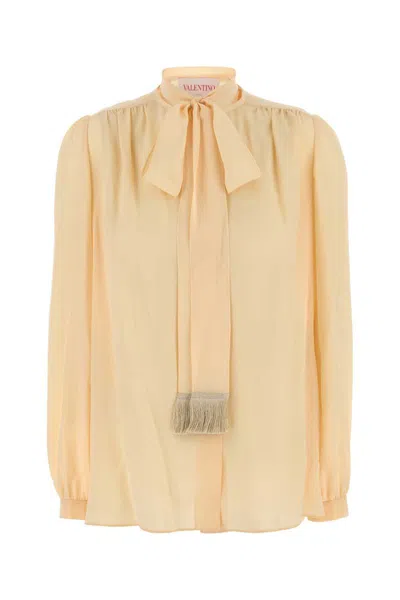 Valentino Bow Detail Sheer Fabric Long Sleeves In Pink