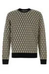Valentino Crewneck Wool Jumper With Toute La V Jacquard Pattern In Printed