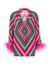 Valentino Geometric-print Feather-trim Shirt In Printed
