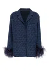 Valentino Chambray Denim Shirt With Feathers Woman Blue 40 In Printed