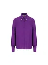 Valentino Daisy Jewel Collar Embellished Shirt With Pleated Shoulders In Purple Orchid
