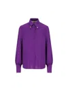 Valentino Daisy Jewel Collar Embellished Shirt With Pleated Shoulders In Purple Orchid