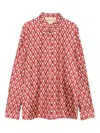 Valentino Geometric Print Collared Long Sleeve Shirt In Red
