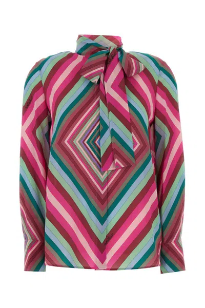 Valentino Bow Detail High Neckline Long Sleeves Shirt In Multicolor