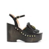 Valentino Vlogo Signature Calfskin Clog Sandal With Fringes 120mm