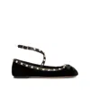 Valentino Rockstud Satin Ballet Flats In Black
