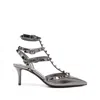 Valentino Rockstud Caged 65 Leather Ankle Strap Pump In Metallic