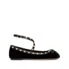Valentino Rockstud Satin Ballet Flats In Black