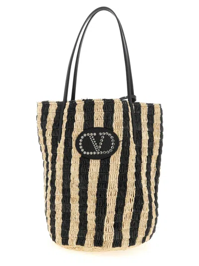 Valentino Garavani Shopping  Raffia Tote Bag Black