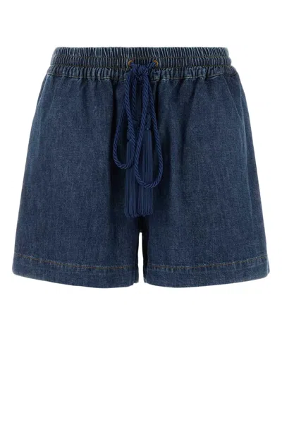 Valentino Womens Medium Blue Denim Drawstring Cotton-denim Shorts
