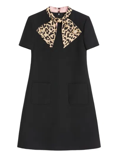 Valentino Black Crepe Couture Dress With Animal-print Bow