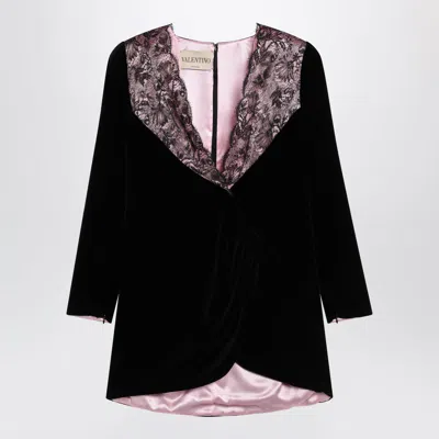 Valentino Garavani Short Velvet Dress With Lace Detail In Black