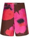 Valentino Floral Print Belted Shorts In Brown