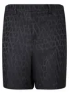 Valentino Bermuda Shorts In Silk With All-over Toile Iconographe Pattern In Black