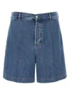 Valentino Denim Bermuda Shorts With Metallic V Detail In Blue
