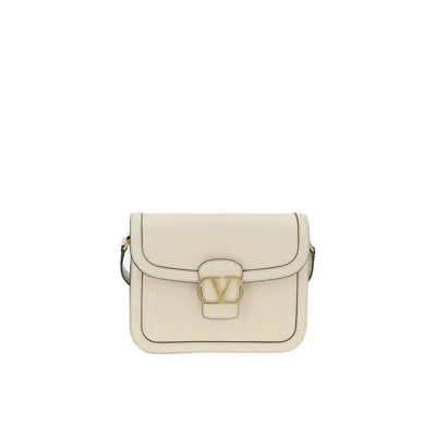 Valentino Garavani Compact White Leather Shoulder Bag In Neutral