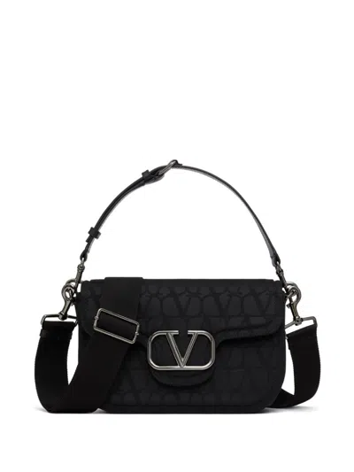 Valentino Garavani Vlogo Signature Canvas Shoulder Bag In Black