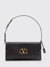 Valentino Devain Leather Shoulder Bag With Metal Vlogo Signature In Black