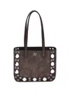 Valentino Studded Suede Double Handles Shoulder Bag In Brown