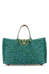 Valentino Two-tone Raffia Medium Shopping Bag In Green