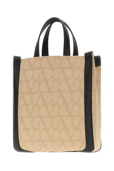 Valentino Garavani Beige V Logo Jacquard Tote Bag