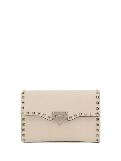 Valentino Garavani Rockstud Small Shoulder Bag In Light Ivory