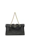 Valentino Black Leather Panthea Medium Shoulder Bag In Blue