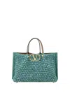 Valentino Raffia Tote Bag In Blue