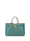 Valentino Structured Raffia Tote Bag With Adjustable Strap In Blue