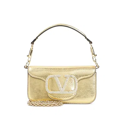 Valentino Garavani Valentino Metallic Karung Snake Leather Shoulder Bag With Signature Logo Detail