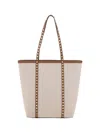 Valentino Leather And Canvas Shoulder Bag With Iconic Studs In Black