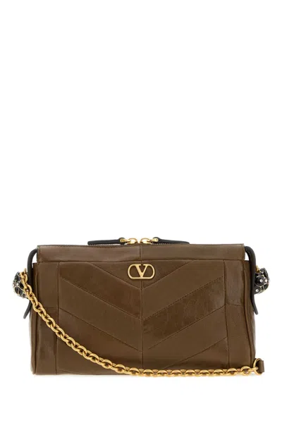 Valentino Garavani Panthea Small Shoulder Bag In Nappa Leather With A Chevron Pattern In Brown