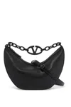 Valentino Small Vlogo Moon Bag Hobo In Hammered Leather In Black