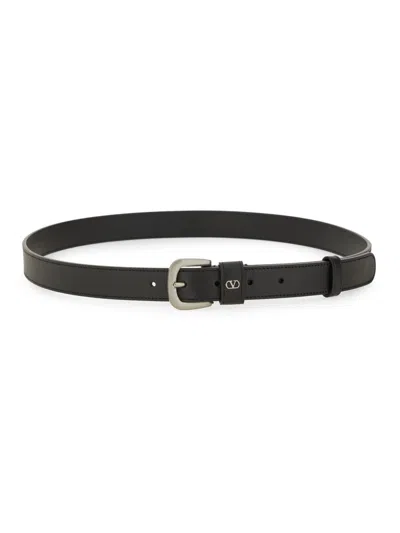 Valentino Garavani Signature Vlogo Leather Belt For Men In Gold
