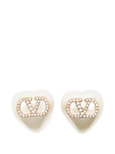 Valentino Garavani Signature Vlogo Mini Earrings With Pearl And Swarovski Accents In Gold