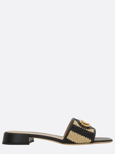 Valentino Garavani Signature Vlogo Sandals With Antique Brass-effect Finish And 20mm Heel Height In Black
