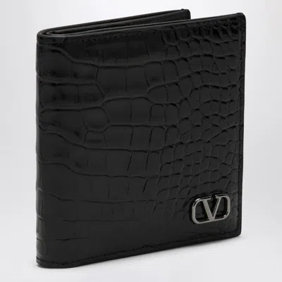 Valentino Garavani Vlogo Croc-embossed Leather Wallet In Black
