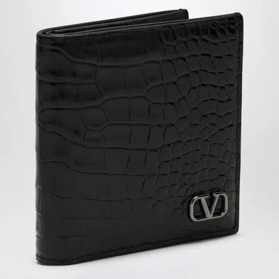Valentino Garavani Vlogo Signature Black Leather Bi-fold Wallet Men