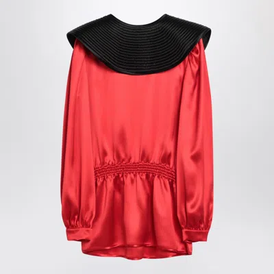 Valentino Garavani Silk Blouse With Contrast Collar In Orange
