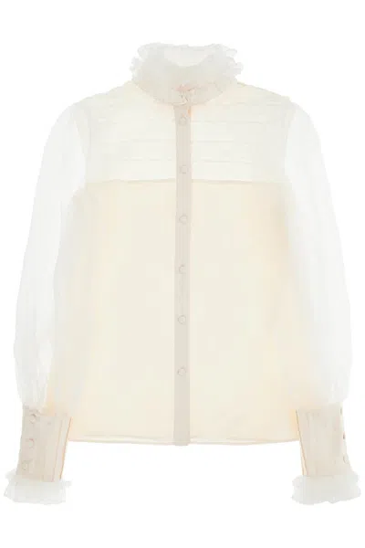 Valentino Garavani Silk Blouse With Ruffles In Neutral