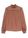Valentino Garavani Silk Blouse With Voyage Imaginaire Print In Brown