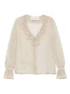 Valentino Polka Dot Printed Ruffled Top In Beige