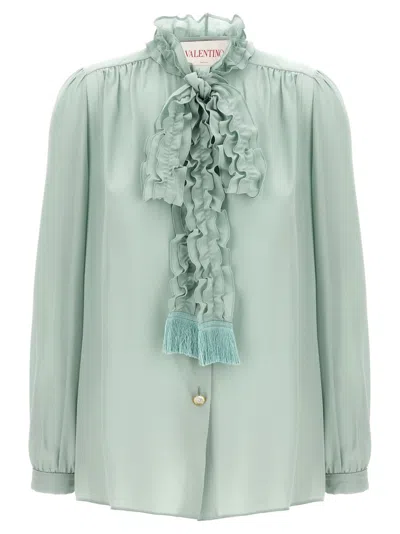 Valentino Garavani Silk Crepe De Chine Lavallière Shirt In Green