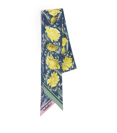Valentino Garavani Silk Floral Print Scarf In Blue