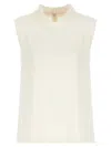 Valentino Garavani Silk Georgette Sleeveless Blouse With High Neck In White