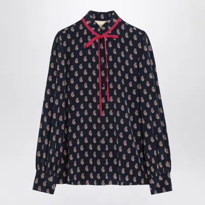 Valentino Garavani Silk Paisley-print Button-front Shirt In Blue