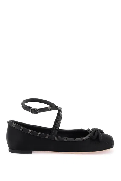 Valentino Garavani Silk Rockstud Ballet Flats In Black