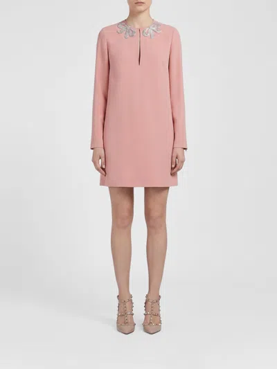 Valentino Garavani Silk Sheath Mini Dress With Sequin Embroidery In Pink